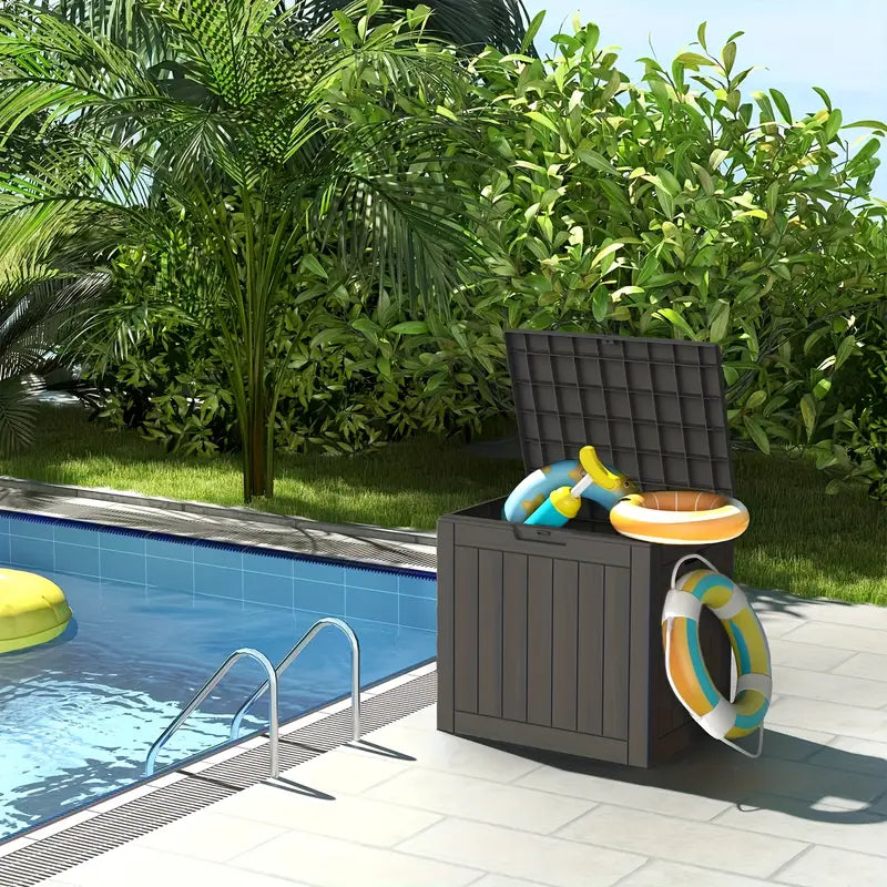 35 Gallon Waterproof Outdoor Deck Box with Locking Hole – Resin Organizer Storage Box with Side Handles – Patio, Garden, Backyard Storage Bin, Cabinet & Rack – Easy to Move, Weather-Resistant Outdoor Storage Solution